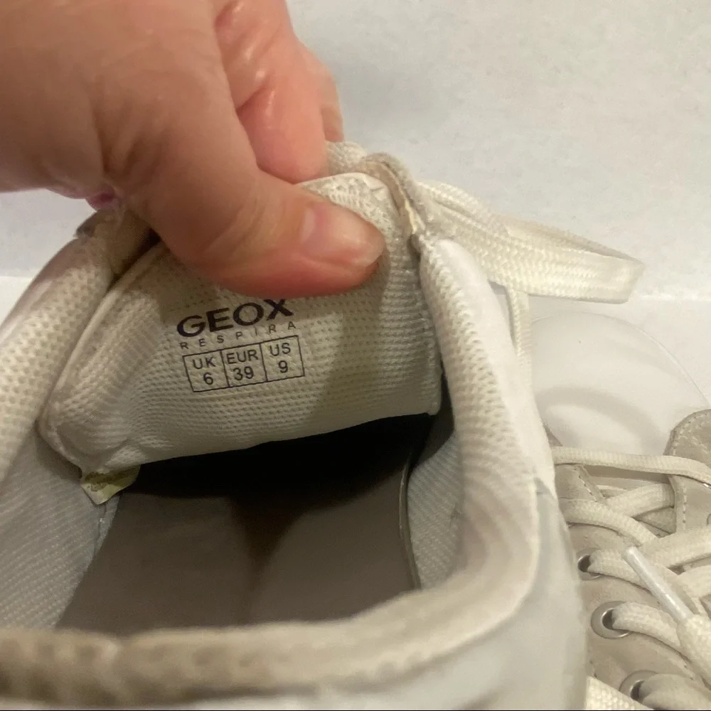 Geox Respira Pontoise White Silver Leather Sneaker Women's 9 Retro Chunky